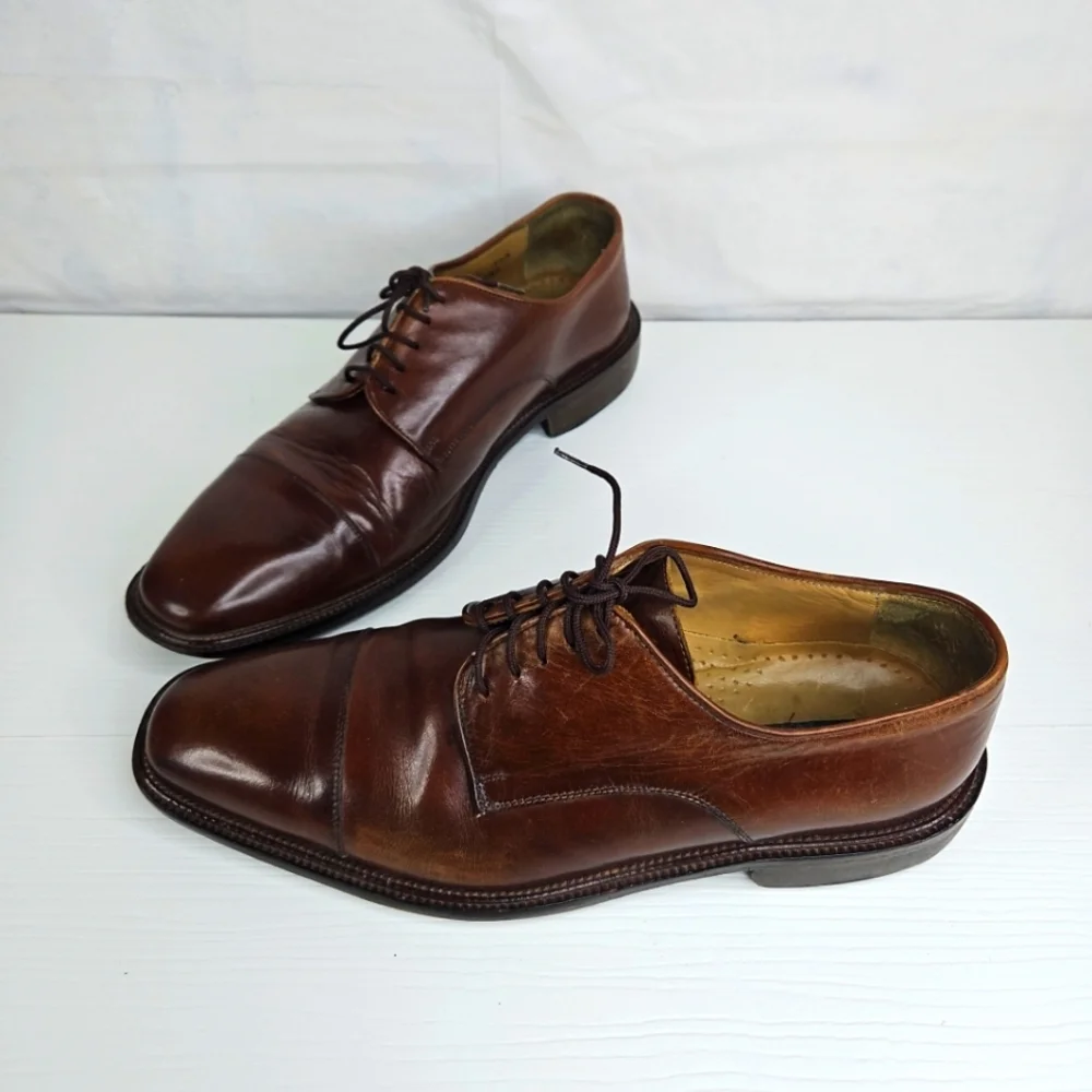 🛍Vintage Leather Dark Brown Lace Up Men's Shoes Double-Vida Made In Italy 91/2M